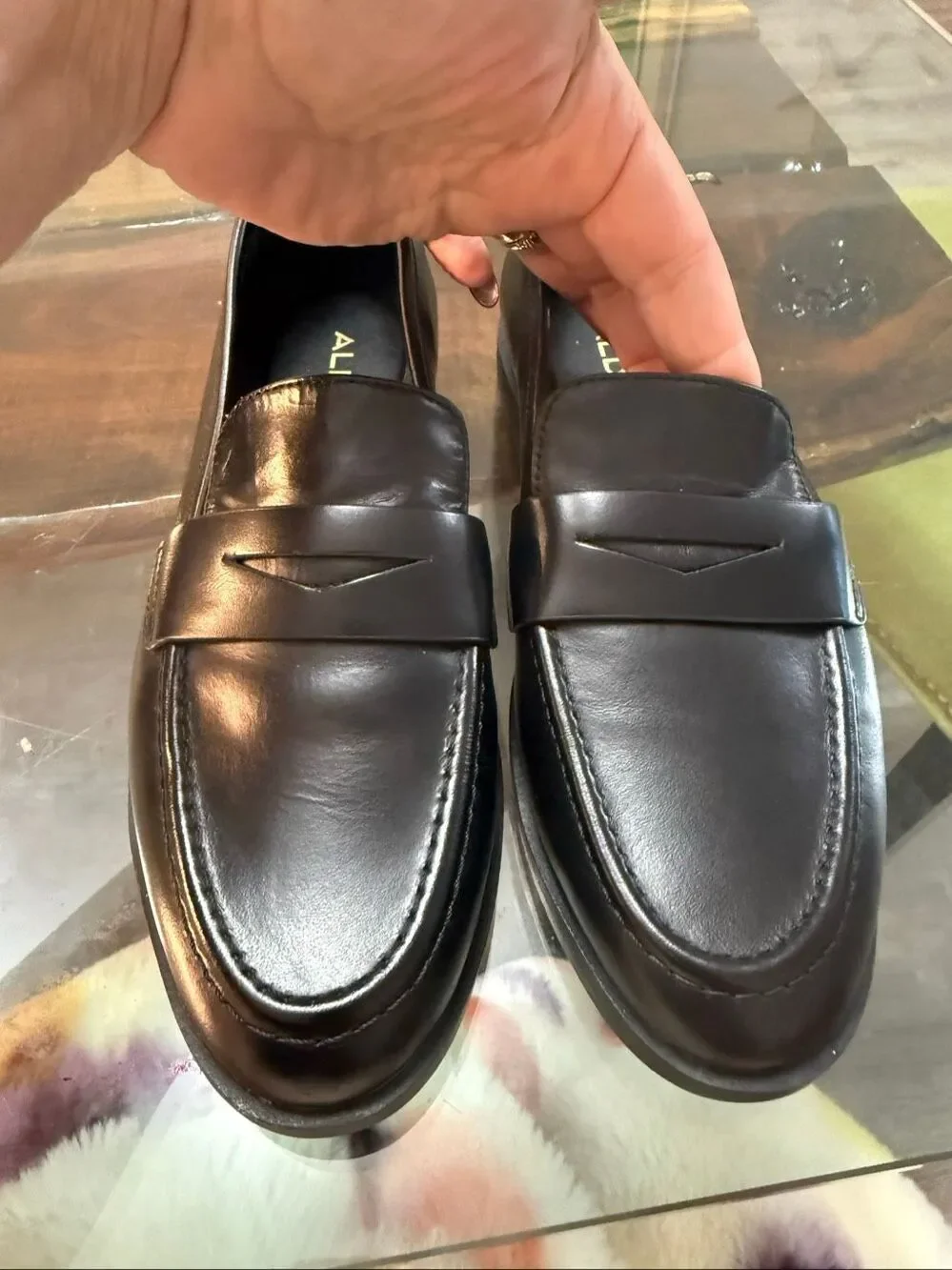 Aldo Black Faux Leather Penny Loafers Sz 6 NWOT
